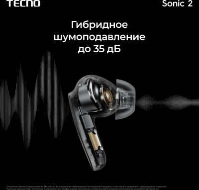 Гарнитура внутриканальные Tecno Sonic 2 SC02 черный беспроводные bluetooth в ушной раковине (SC02 BLACK)