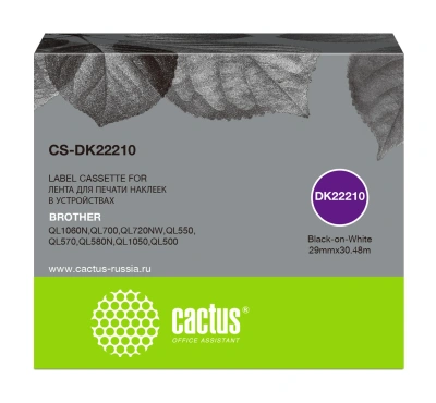 Картридж ленточный Cactus CS-DK22210 DK-22210 черный на белом 29x30.48 для Brother P-touch QL-500, QL-550, QL-700, QL-800