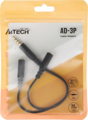 Адаптер аудио A4Tech AD-3P 2xJack 3.5 (f)/Jack 3.5 (m) 0.2м. черный