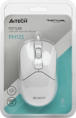 Мышь A4Tech Fstyler FM12S белый оптическая 1200dpi silent USB 3but (FM12S WHITE)
