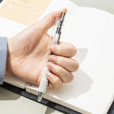 Ручка гелев. автоматическая Deli EG104-BK прозрачный/серый d=0.5мм черн. черн. карт.уп. резин. манжета