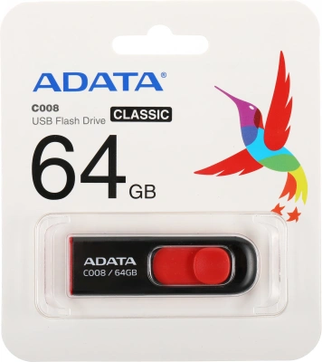 Флеш Диск A-Data 64GB Classic C008 AC008-64G-RKD USB2.0 красный/черный