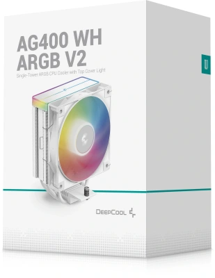 Устройство охлаждения(кулер) Deepcool AG400 Wh V2 ARGB Soc-AM5/AM4/1200/1700/1851 белый 4-pin 31.6dB Al+Cu 220W 643gr Ret (R-AG400-WHAMMN-GJD)