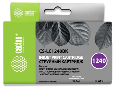 Картридж струйный Cactus CS-LC1240BK черный (24мл) для Brother MFC-J6510/6910DW с чипом