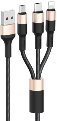 Кабель Hoco X26 Xpress one 80275 USB (m)-Lightning (m)/USB Type-C (m)/micro USB (m) 1м черный/золотистый