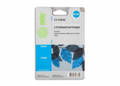 Картридж струйный Cactus CS-CN046 №951XL голубой (26мл) для HP DJ Pro 8100/8600 с чипом