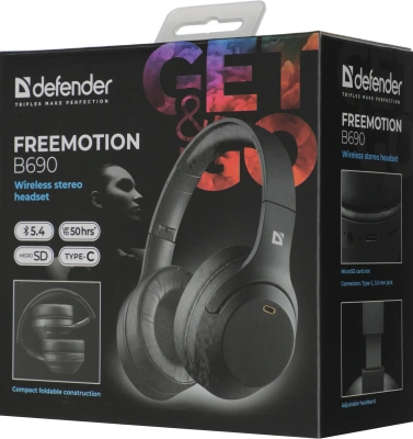 Гарнитура накладные Defender FreeMotion B690 черный беспроводные bluetooth накладные (63690)