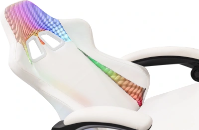 Кресло игровое Knight Wolf RGB белый экокожа/сетка с подголов. крестов. пластик