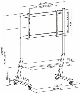 Подставка для телевизора Ultramounts UM306B черный 45"-90" макс.60кг напольный мобильный
