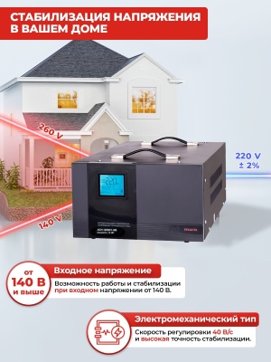 Стабилизатор напряжения Ресанта АСН-12000/1-ЭМ однофазный серый (63/1/17)