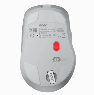 Мышь Acer OMR310 светло-серый оптическая 1600dpi беспров. BT/Radio USB 7but (ZL.MCECC.033)