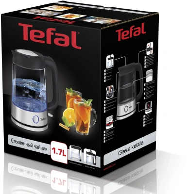Чайник электрический Tefal Glass Kettle KI750D30 1.7л. 2400Вт серебристый корпус: стекло/металл/пластик (8010000020)