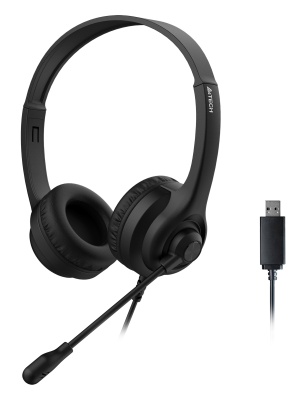 Наушники с микрофоном A4Tech HU-8 черный 2м накладные USB оголовье