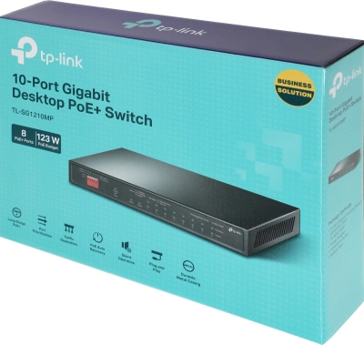 Коммутатор TP-Link TL-SG1210MP 9x1Гбит/с 1xКомбо(1000BASE-T/SFP) 8PoE+ 123W неуправляемый