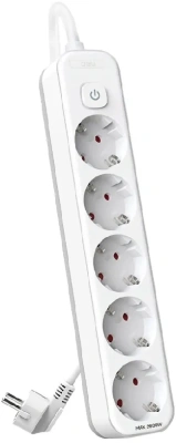 Сетевой фильтр Deli ET437 1.8м (5 розеток) белый (пакет ПЭ)