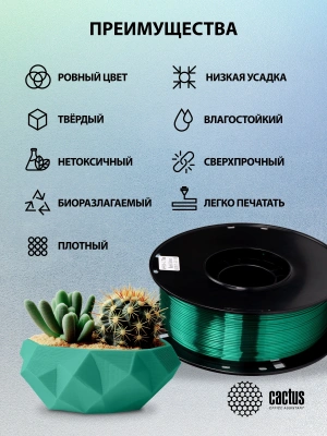 Пластик для принтера 3D Cactus CS-3D-PLA-1KG-S-DGR PLA SILK d1.75мм 1кг L326м 1цв.