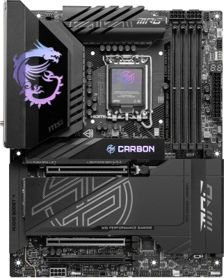Материнская плата MSI MPG Z890 CARBON WIFI Soc-1851 Intel Z890 4xDDR5 ATX AC`97 8ch(7.1) 5Gigabit + 2.5Gigabit Ethernet RAID+HDMI