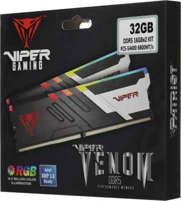 Память DDR5 2x16GB 6800MHz Patriot PVVR532G680C34K Viper Venom RGB RTL Gaming PC5-54400 CL34 DIMM UDIMM 288-pin 1.4В kit с радиатором Ret