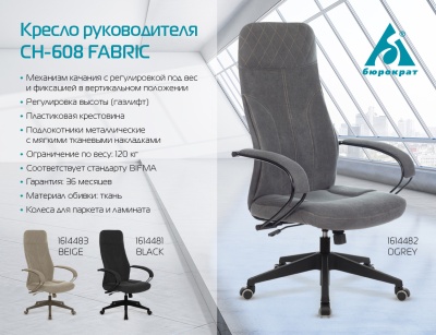 Кресло эргономичное Бюрократ CH-608Fabric черный Light-20 крестов. пластик