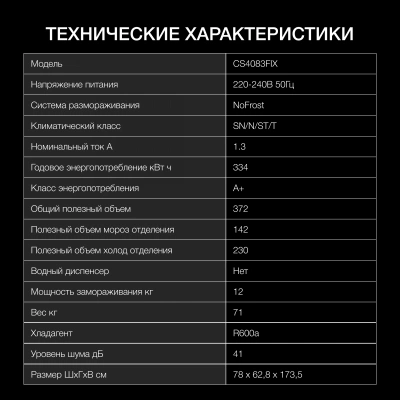 Холодильник Hyundai CS4083FIX 2-хкамерн. нержавеющая сталь инвертер