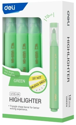 Текстовыделитель Deli EU12S-GN скошенный пиш. наконечник 1-5мм зеленый коробка картонная