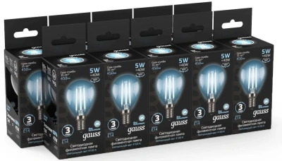 Лампа филам. Gauss Filament 5Вт цок.:E14 свеча 220B св.свеч.бел.нейт. (упак.:1шт) (105801205)
