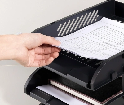 Лоток горизонтальный Deli E9213 BLACK сборный для бумаг 325x241x155мм черный пластик (упак.:3шт) пластиковый пакет