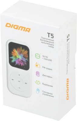 Плеер Hi-Fi Flash Digma T5 BT 16Gb белый/1.54"/FM/microSDHC