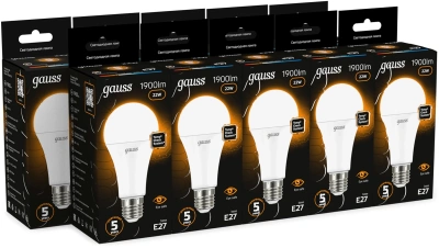 Лампа светодиодная Gauss A70 22Вт цок.:E27 груша 220B св.свеч.бел.теп. (упак.:10шт) (102502122)