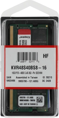 Память DDR5 16GB 4800MHz Kingston KVR48S40BS8-16 VALUERAM RTL PC5-38400 CL40 SO-DIMM 262-pin 1.1В single rank Ret