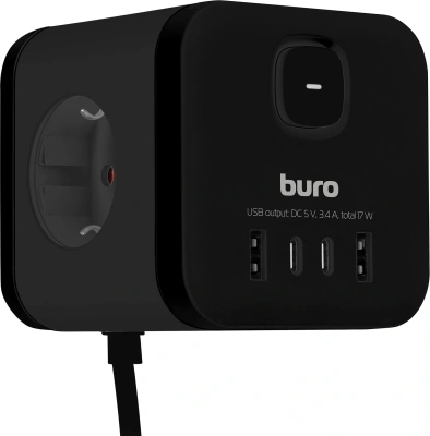 Сетевой удлинитель Buro BU-PC3.1UС-B 1.5м (3 розетки) черный (коробка)