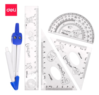 Циркуль Deli E9598 корпус серый в компл.:линейка 15см/транспортир/2 угольника
