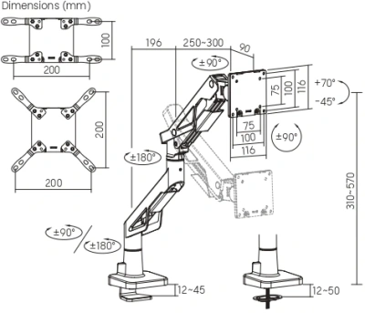 Кронштейн для мониторов Ultramounts UM741BP черный/фиолетовый 24"-57" макс.30кг крепление к столешнице поворот и наклон