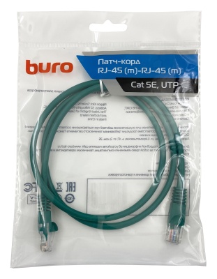 Патч-корд Buro UTP-5E-1M-GR UTP 4 пары cat.5E CCA molded 1м зеленый RJ-45 (m)-RJ-45 (m)