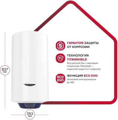 Водонагреватель Ariston BLU1 ECO ABS PW 50 V SLIM 2.5кВт 50л электрический настенный/белый