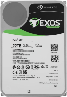 Жесткий диск Seagate SAS 3.0 22TB ST22000NM000E Server Exos X22 4KN (7200rpm) 512Mb 3.5"