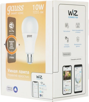 Умная лампа Gauss IoT Smart Home E27 10Вт 1055lm Wi-Fi (упак.:1шт) (1070112)