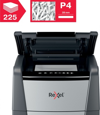 Шредер Rexel Optimum AutoFeed 225X черный с автоподачей (секр.P-4) фрагменты 225лист. 60лтр. скрепки скобы пл.карты