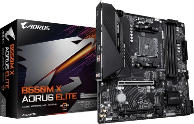 Материнская плата Gigabyte B550M X A ELITE Soc-AM4 AMD B550 4xDDR4 mATX AC`97 8ch(7.1) 2.5Gg RAID+HDMI+DP
