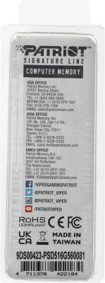 Память DDR5 16GB 5600MHz Patriot PSD516G560081 Signature RTL PC5-44800 CL46 DIMM UDIMM 288-pin 1.1В single rank Ret