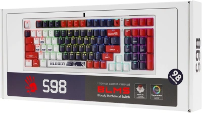 Клавиатура A4Tech S98 Sports механическая синий/белый USB for gamer LED (S98 SPORTS NAVY BLMS RED PLUS) кабель 1.8м