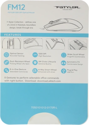 Мышь A4Tech Fstyler FM12 черный оптическая 1200dpi USB 3but (FM12 BLACK)