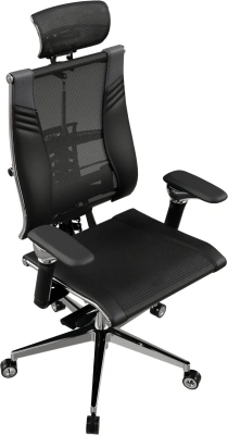 Кресло руководителя эргономичное Метта Yoga Spine Triumph L2 (M06) черный сиденье черный сет./экокожа с подголов. крестов.5-луч. металл хром