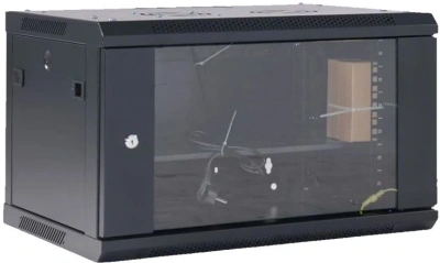 Шкаф коммутационный Rexant (04-0654-112) настенный 6U 400x542мм пер.дв.стекл черный 230град. металл