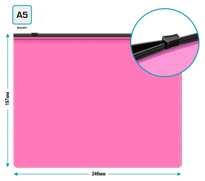 Папка на молнии Бюрократ Неон DNEBPM5APINKBL A5 полипропилен 0.15мм розовый цвет молнии черный