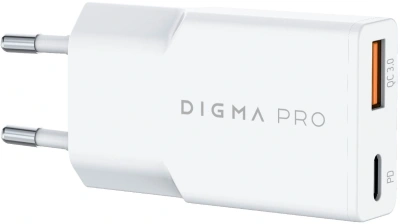 Сетевое зар./устр. Digma Pro DPW3A 30W 3A (PD+QC) USB-C/USB-A универсальное белый (DPW3A3GX11WH)