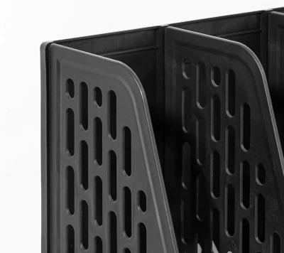 Лоток вертикальный Deli E9847 BLACK 3отд. сборный для бумаг 253x320x275мм черный пластик пластиковый пакет