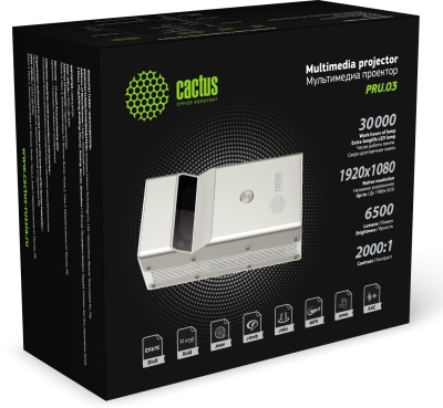 Проектор Cactus CS-PRU.03WT.Full HD-A DLP 6500Lm LS 400Lm ANSI (1920x1080) 2000:1 ресурс лампы:30000часов 2xUSB typeA 1xHDMI 1.5кг