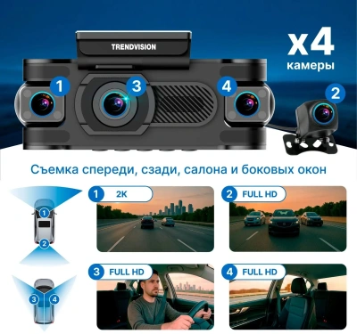 Видеорегистратор TrendVision Proof 360 черный 2Mpix 1440x2560 1440p 150гр. GPS SigmaStar SSC8826Q