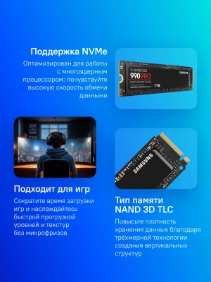 Накопитель SSD Samsung PCIe 4.0 x4 1TB MZ-V9P1T0BW 990 Pro M.2 2280